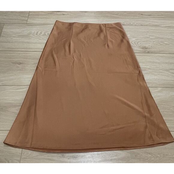 Rachel Zoe Women’s 10 Silk Like Sheer Shiny Long Skirt Burnt Copper Orange 17 30 - Picture 2 of 6